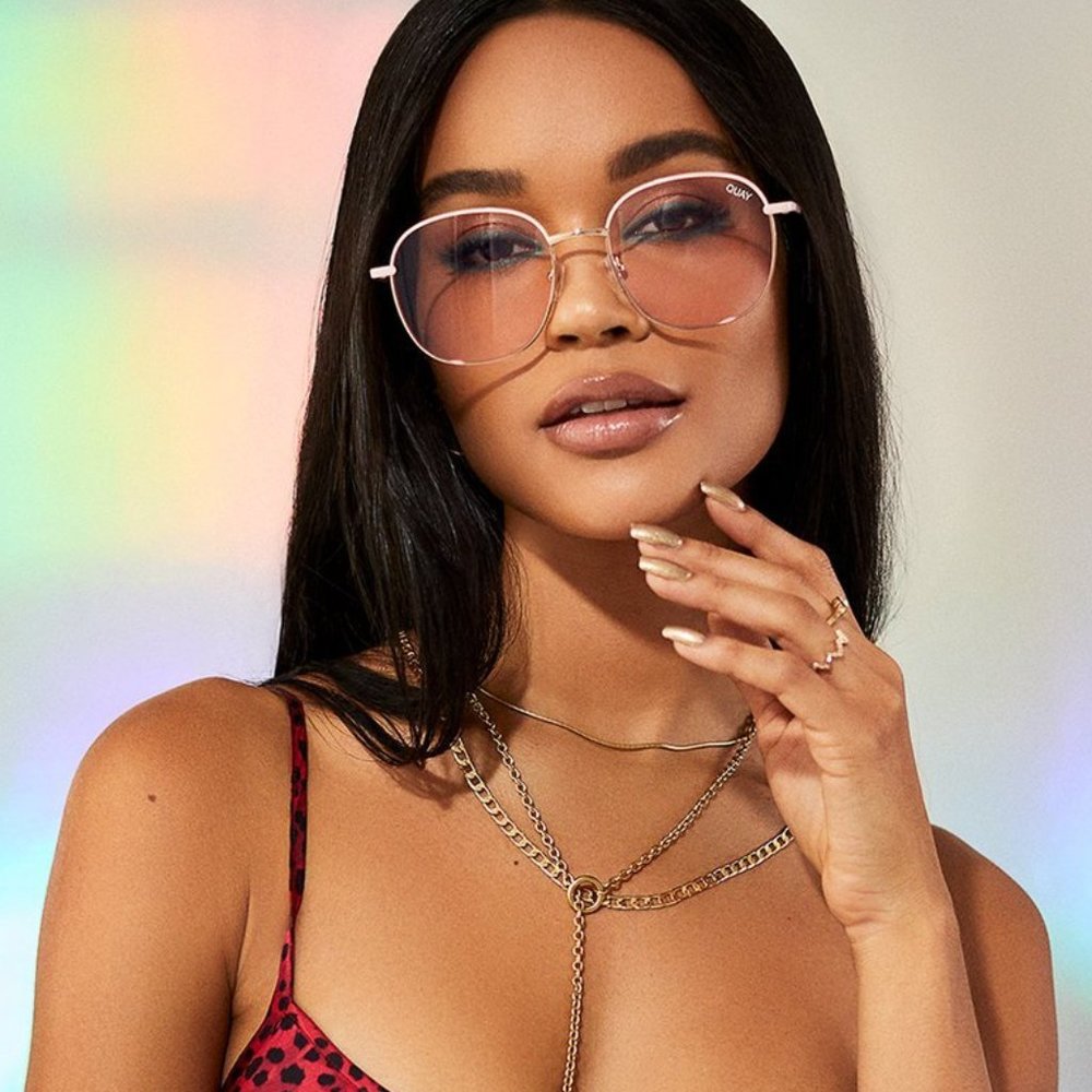 Quay Jezabell Pink Gold Blue Light Tinted Glasses